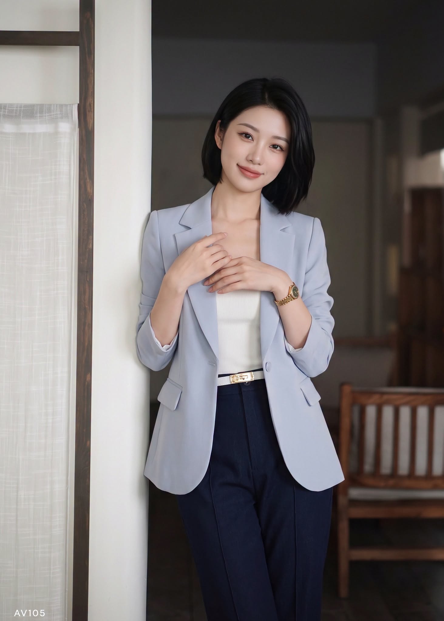 Áo vest nữ blazer thanh lịch dáng suông